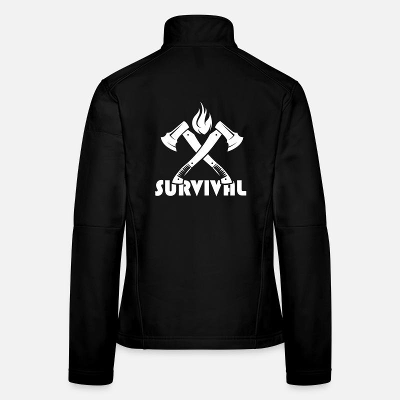 Logo de l’icône de bûcheron de feu de bois de hache de survie Veste en tissu softshell Femme