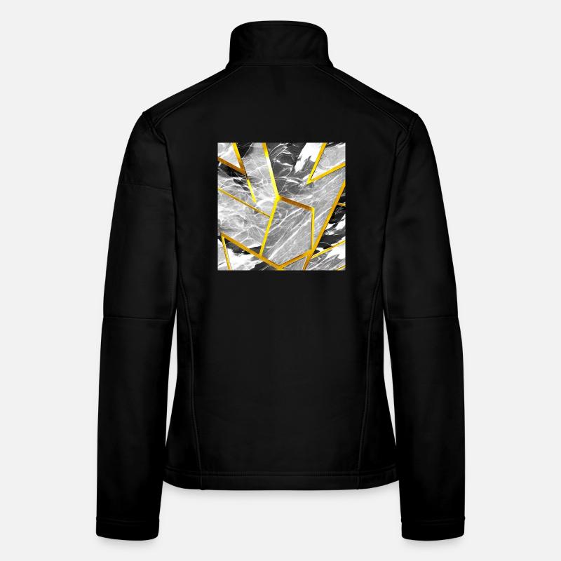 Marble Black and White Gold Texture Women's Softshell Jacket