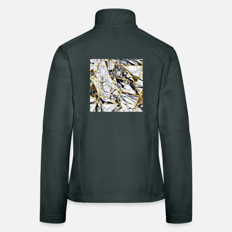 Marble Black White Gold Texture Women's Softshell Jacket