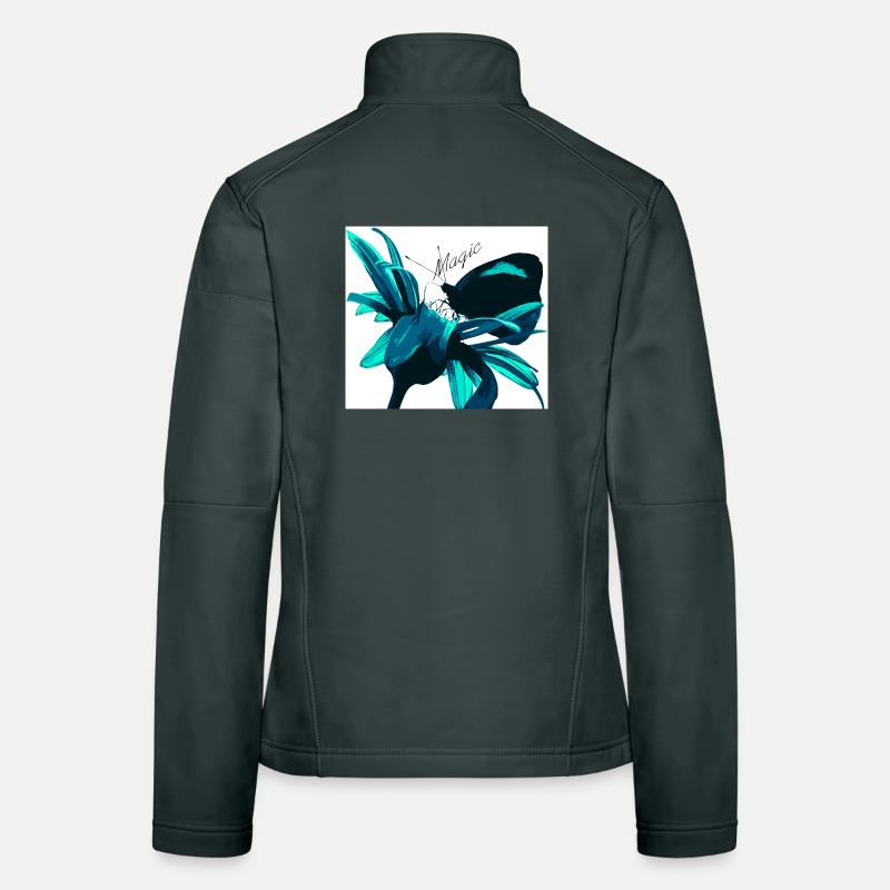 Teal Magic Flower Print Women's Softshell Jacket