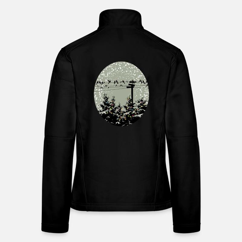 Birds on power line over illuminated trees Women's Softshell Jacket
