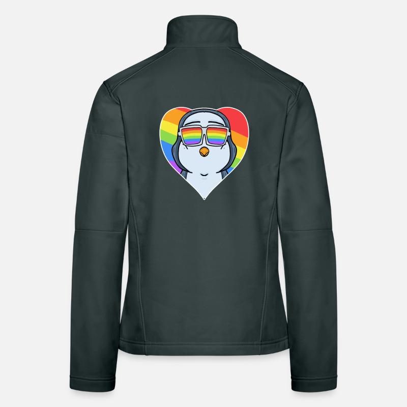 Gay Tier Pinguin Regenbogen Herz Frauen Softshelljacke