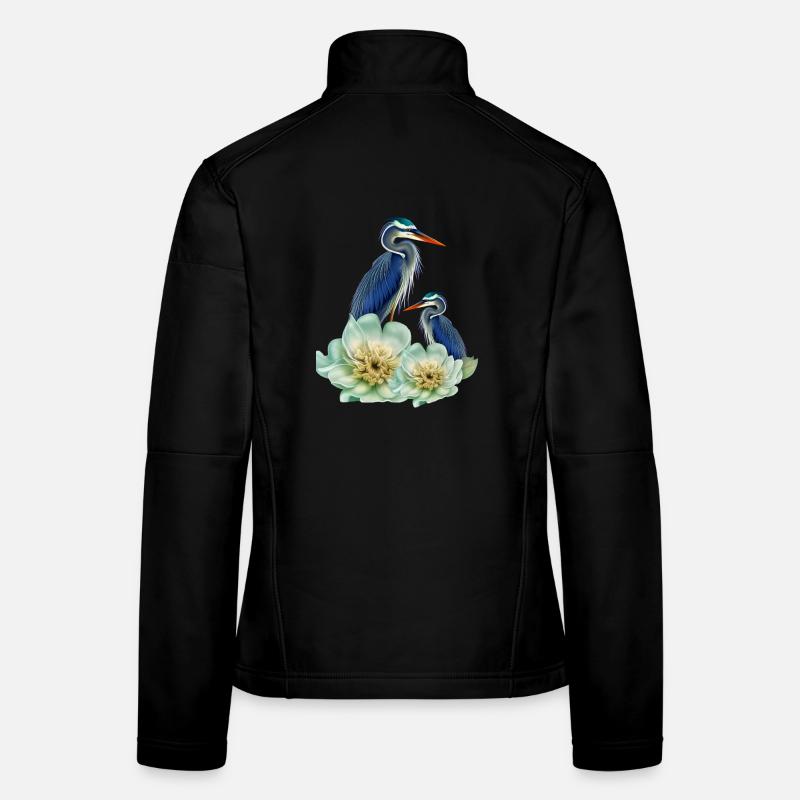 Der elegante Kranich mit Blumen Frauen Softshelljacke