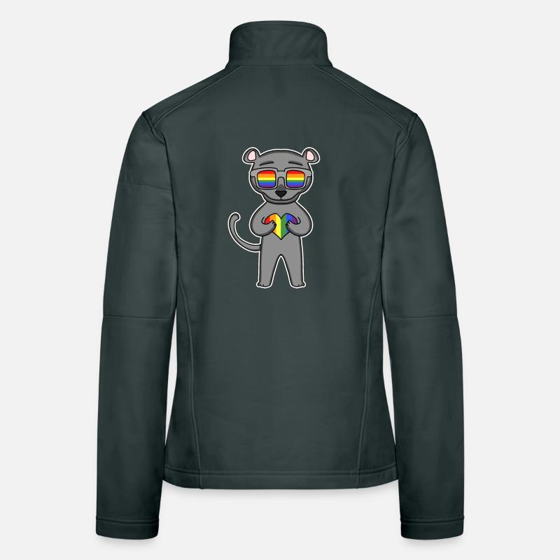Regenbogen - Schwarzer Panther mit Brille und Herz Frauen Softshelljacke
