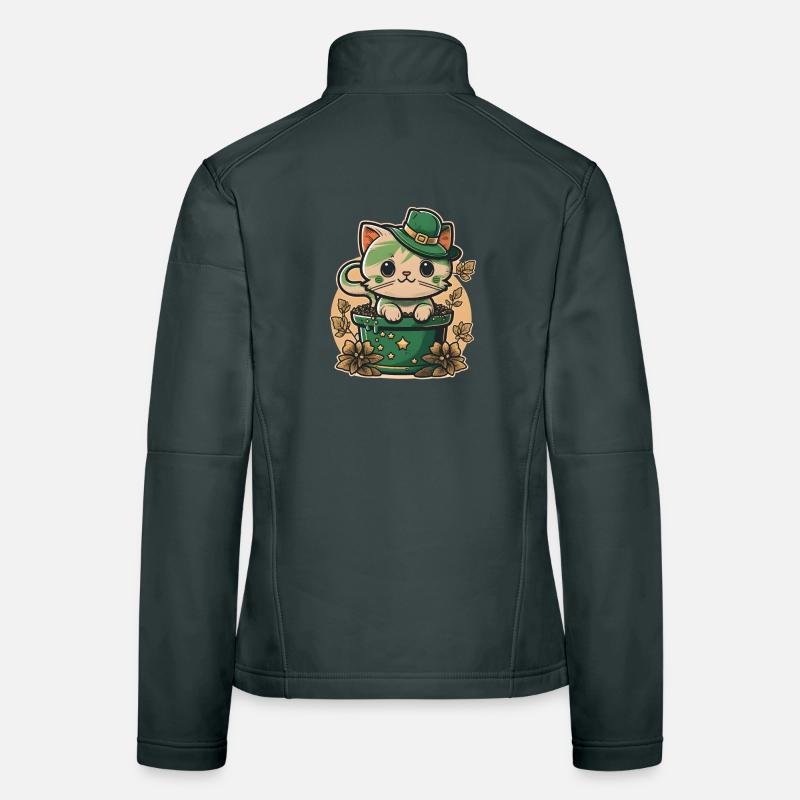 Chat dans le pot de fleurs Fête de la Saint-Patrick Veste en tissu softshell Femme