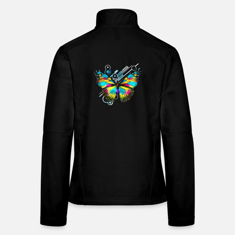 Papillon arc en ciel abstrait Veste en tissu softshell Femme