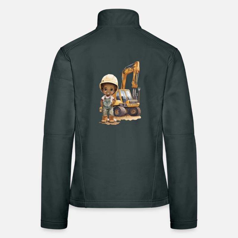 Construction worker child with excavator Women's Softshell Jacket