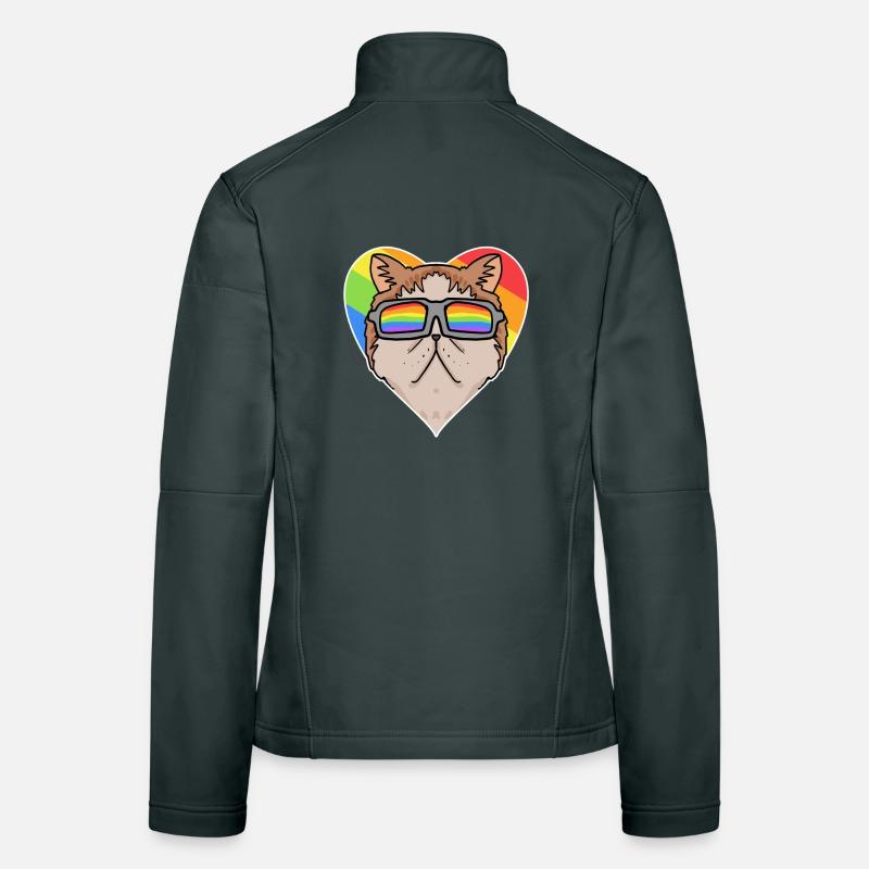 Regenbogen - Katze mit Brille und Herz Frauen Softshelljacke