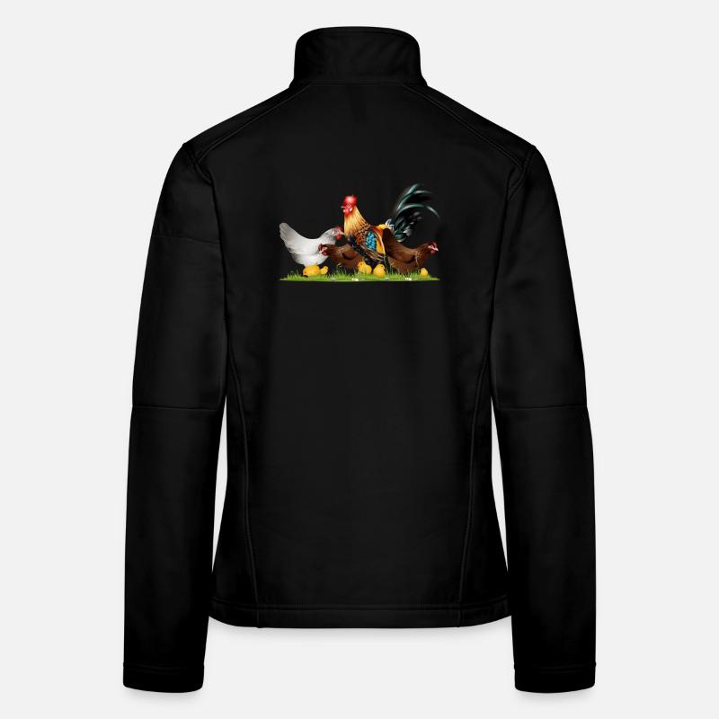 stately rooster with chickens on the chicken farm Women's Softshell Jacket