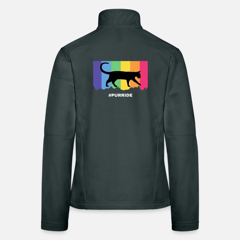 Silhouette de chat Purride sur des rayures arc-en-ciel Veste en tissu softshell Femme