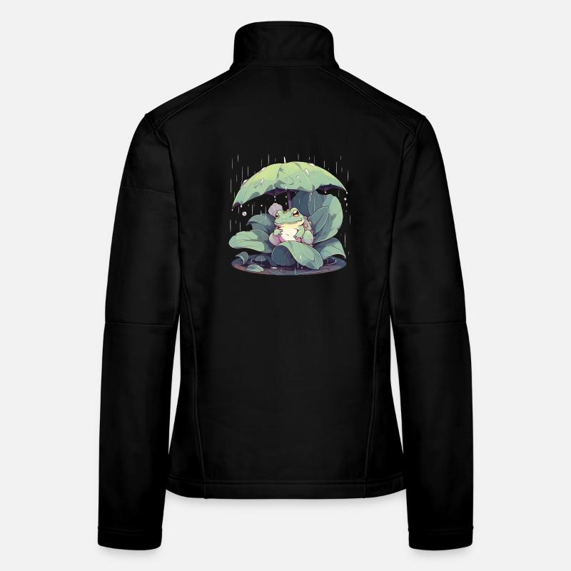 Frosch unter dem Schirm zwischen den Blättern - Frauen Softshelljacke - Schwarz