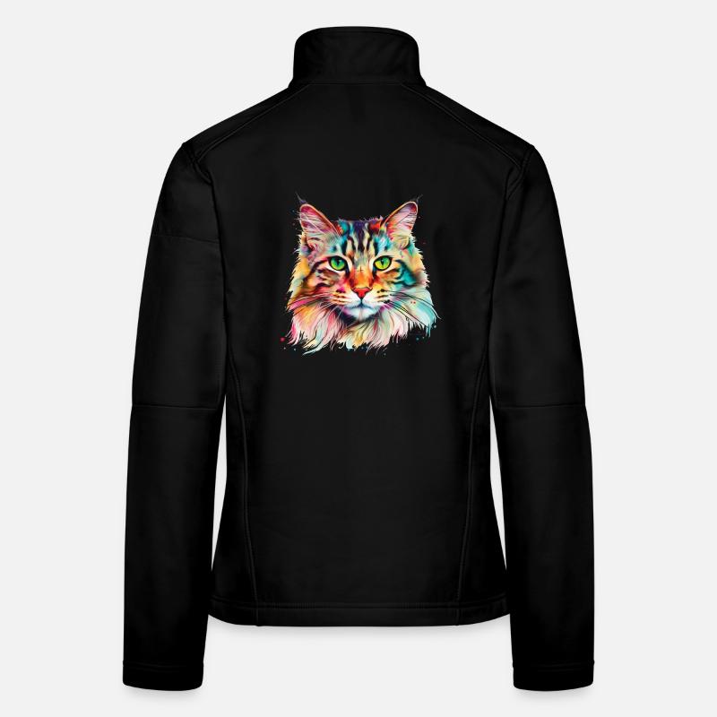Bunte psychedelische Maine Coon Katze Frauen Softshelljacke