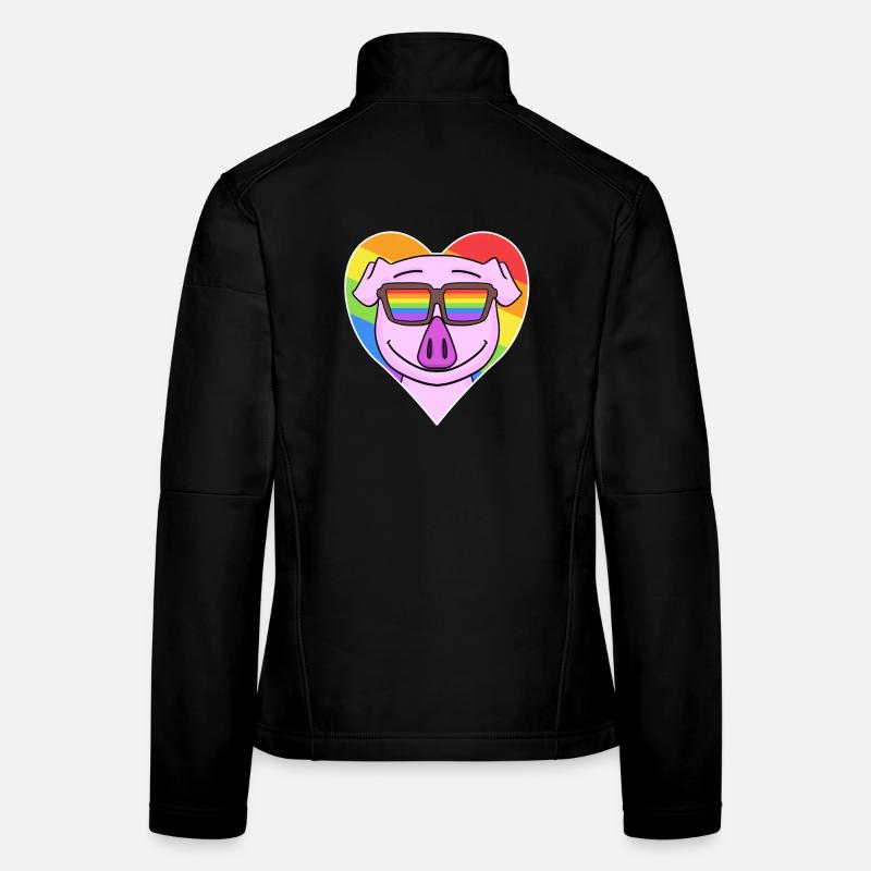 Regenbogen - Schwein mit Brille und Herz Frauen Softshelljacke