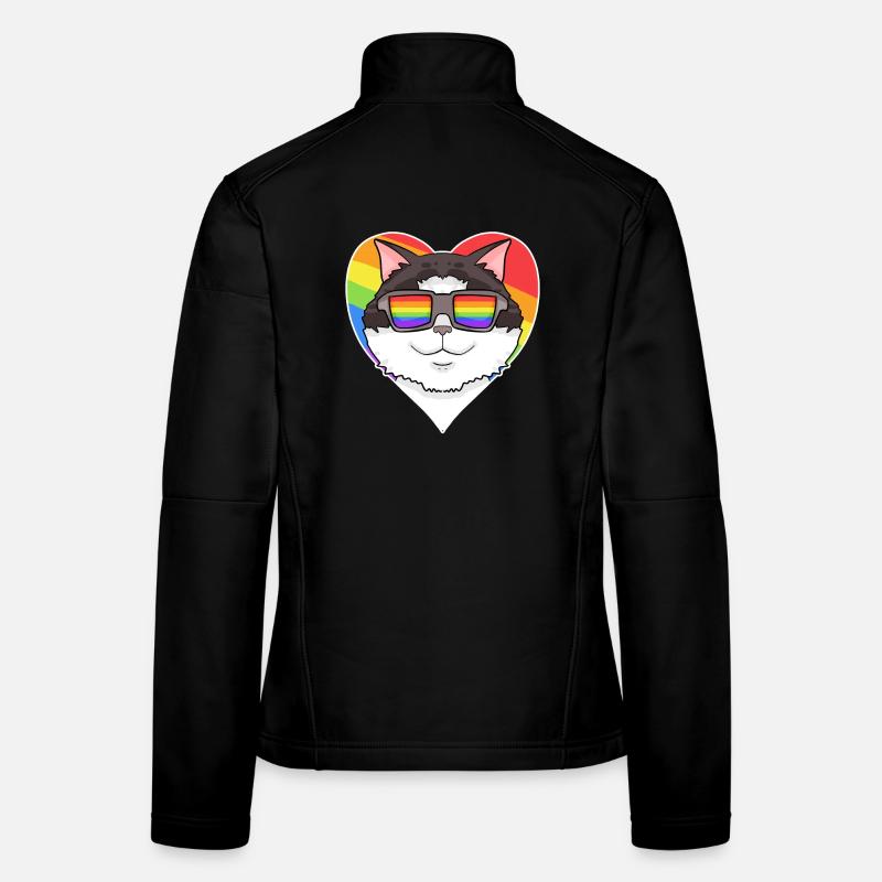 Rainbow - Cat Ragdoll with glasses and heart Women's Softshell Jacket