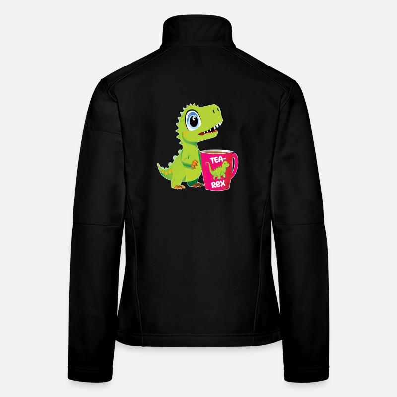Tearex lustiger T-Rex mit Kaffetasse - Frauen Softshelljacke - Schwarz