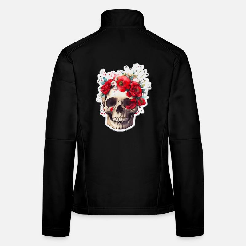 Crâne à fleurs rouges Veste en tissu softshell Femme