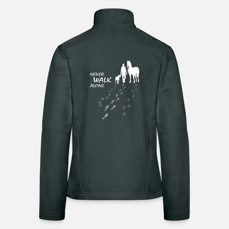 Never walk alone - Hund Pferd Reiter, Backprint Frauen Softshelljacke