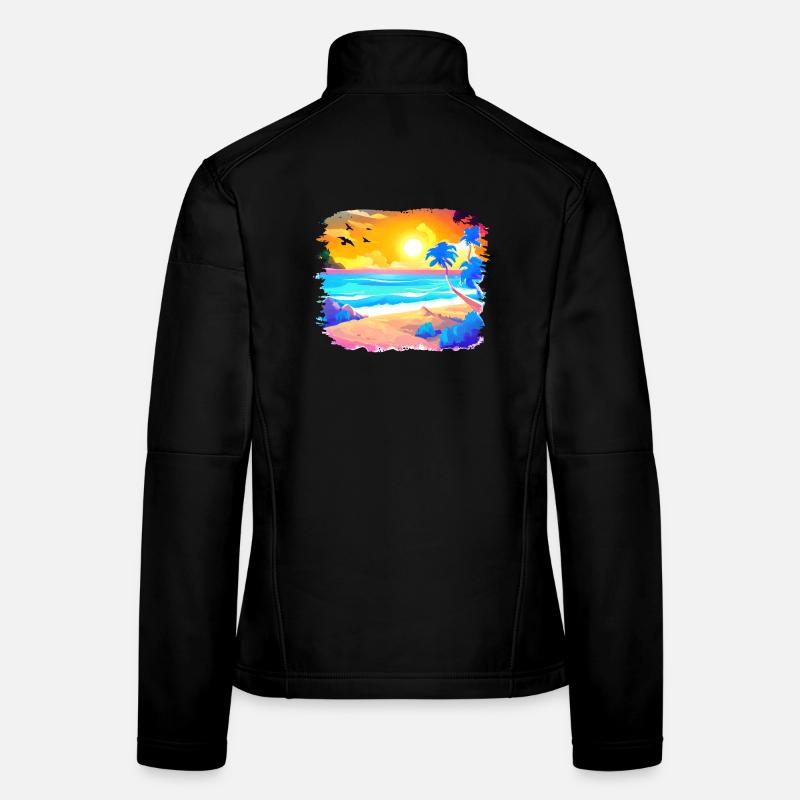 Aquarelle de plage de coucher de soleil d’été Veste en tissu softshell Femme