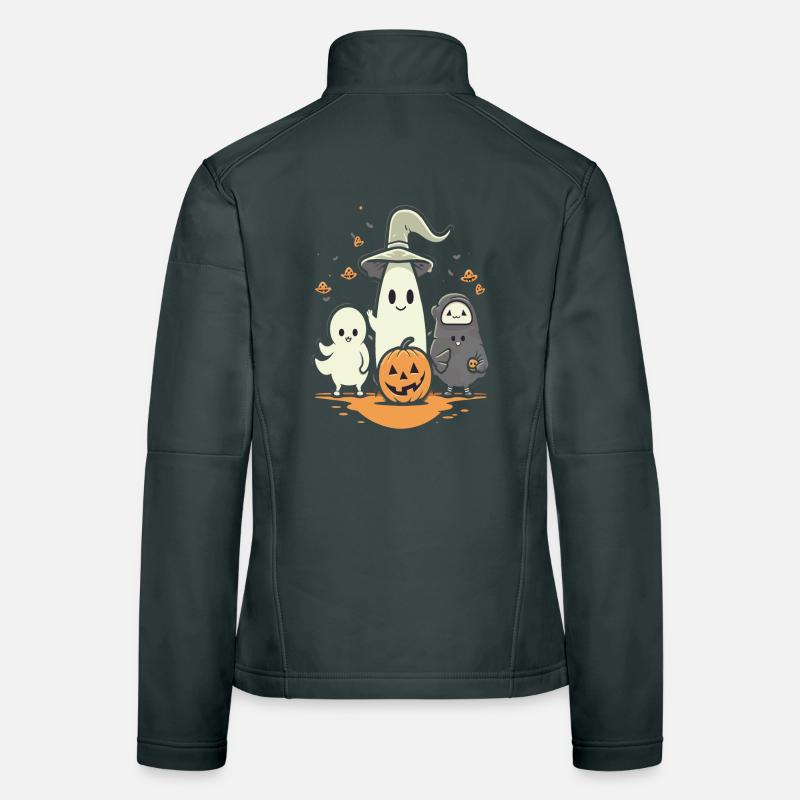Cuddly Halloween Ghosts with Pumpkin Women's Softshell Jacket