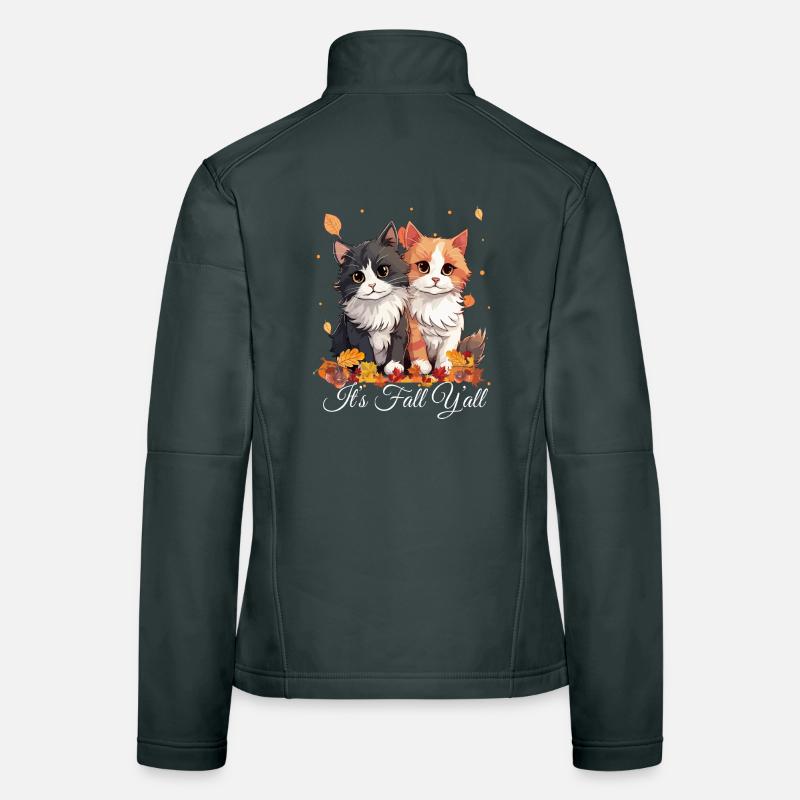 It's Fall Y'all Automne Chaton Feuilles Veste en tissu softshell Femme
