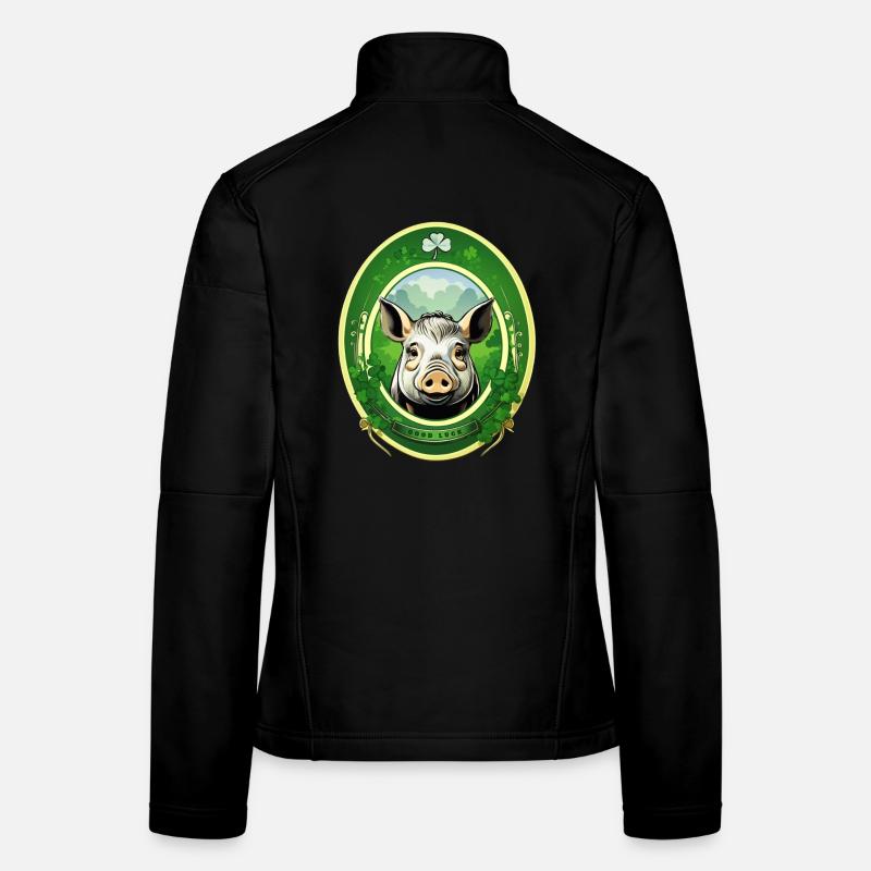 Cochon chanceux avec trèfles Veste en tissu softshell Femme