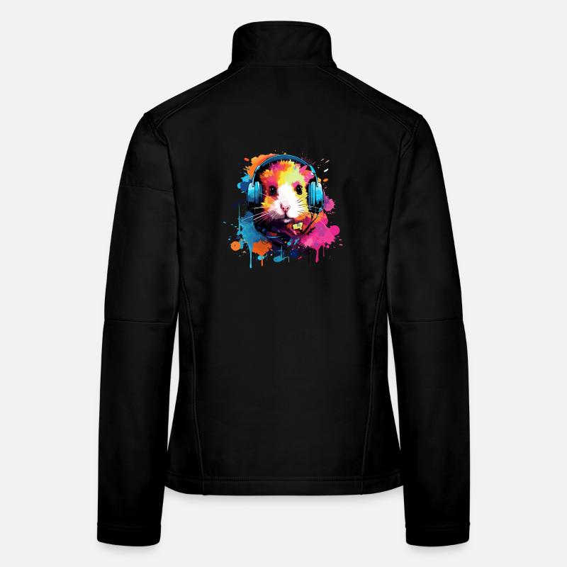 Hamster with headphones Golden Hamster Dwarf Hamster - Women's Softshell Jacket - black