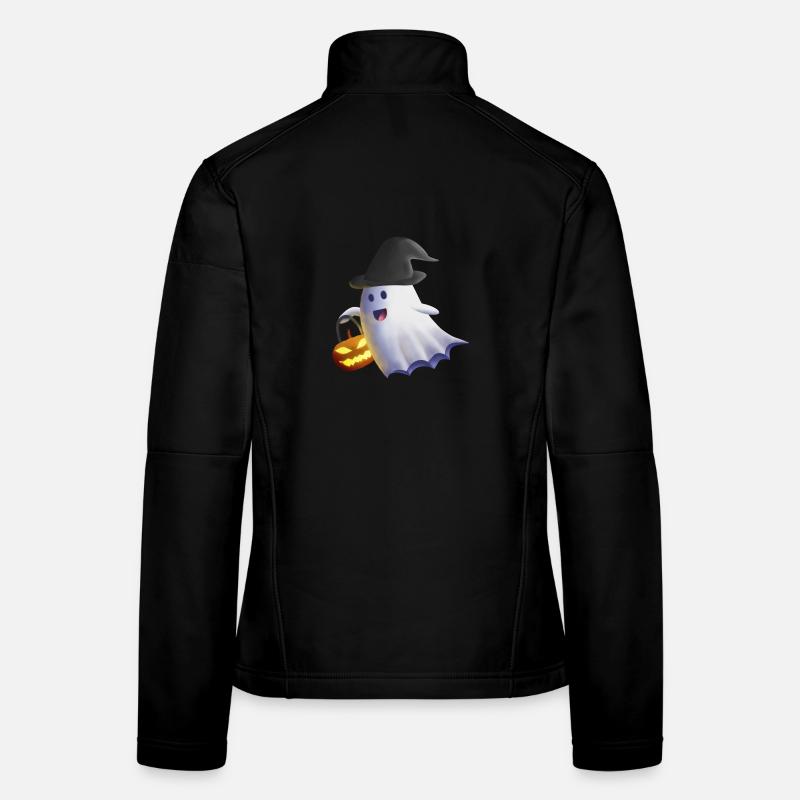 Ghost with Witch Hat and Jack-o'-Lantern - Women's Softshell Jacket - black