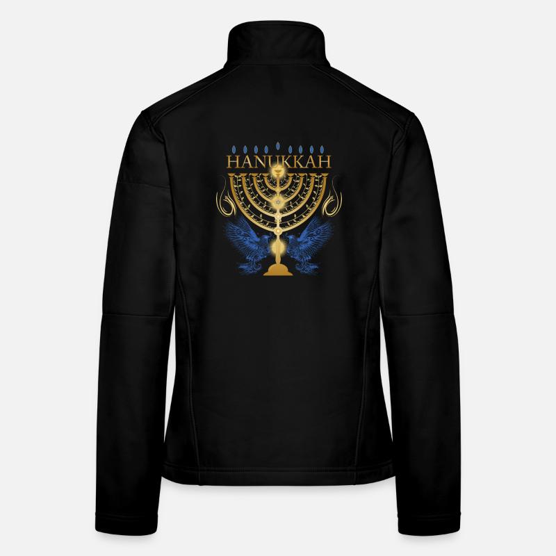 gold-colored Hanukkah candlestick with two doves Women's Softshell Jacket