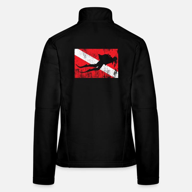 Silhouette de ski grunge sur drapeau diagonal Veste en tissu softshell Femme