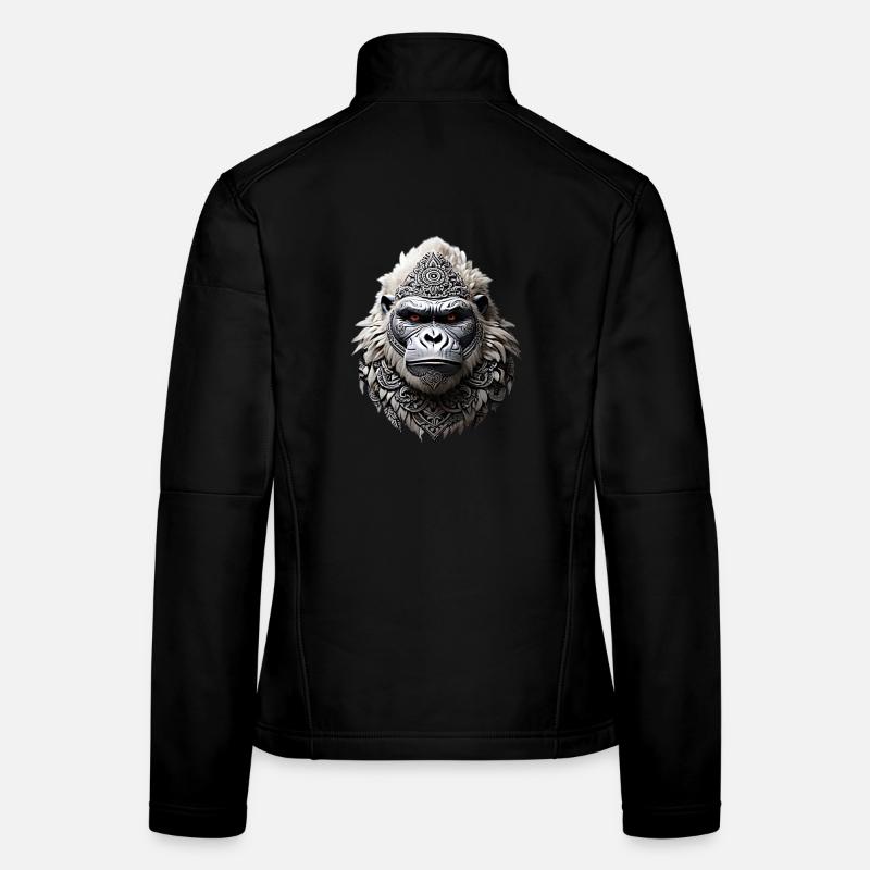 Tête de Gorille Tatouage Tribal Gorille Blanc Veste en tissu softshell Femme