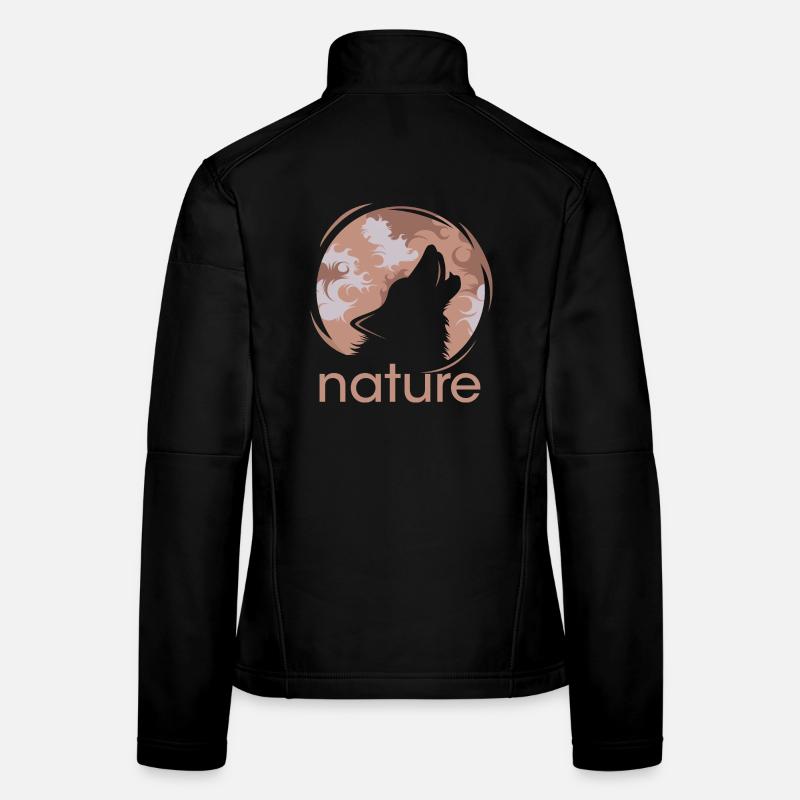 nature, loup, lune, icône, illustration, forêt, logo Veste en tissu softshell Femme