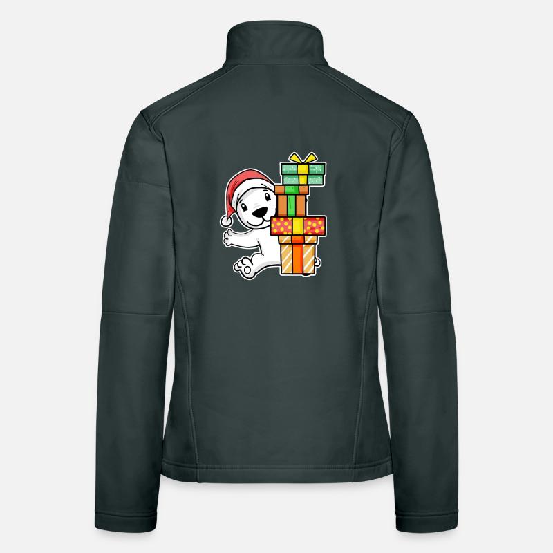 Eisbär mit Weihnachtsmütze und Weihnachtsgeschenk Frauen Softshelljacke