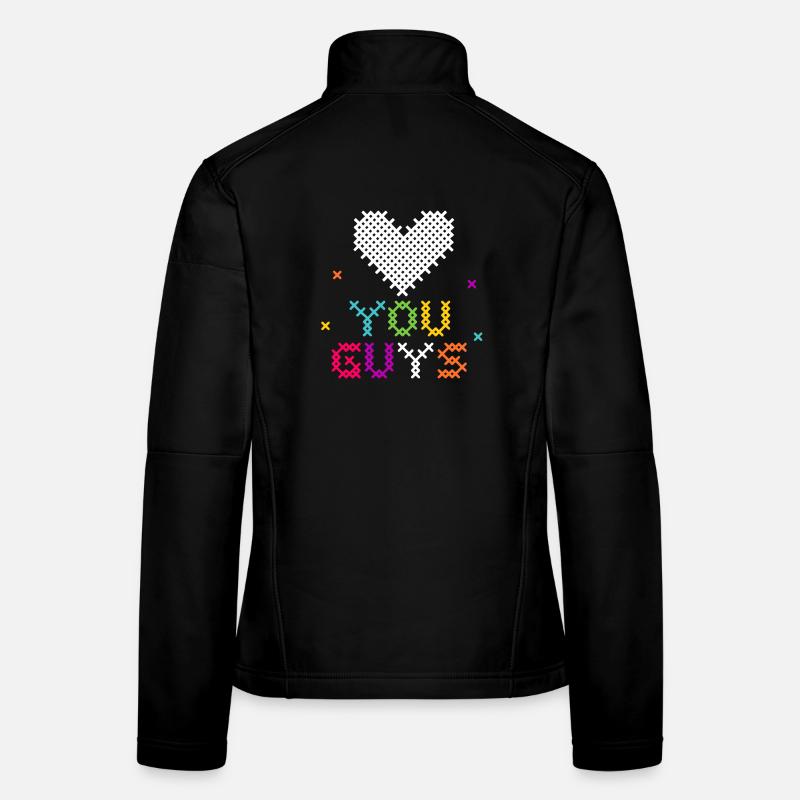 Kreuzstich Herz Liebe Typografie - Frauen Softshelljacke - Schwarz
