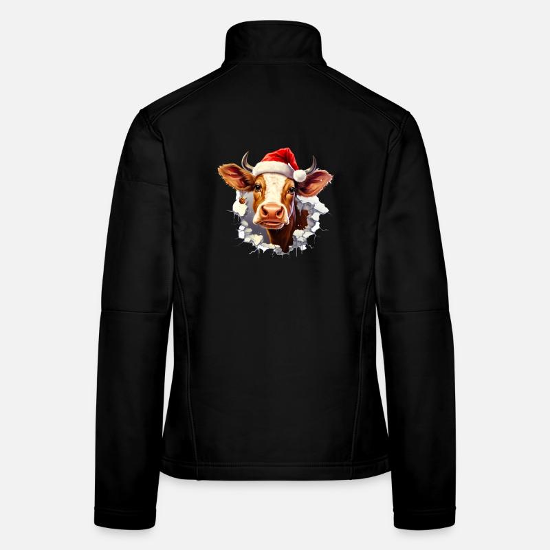 Vache avec chapeau de Père Noël dans le trou dans le mur Veste en tissu softshell Femme