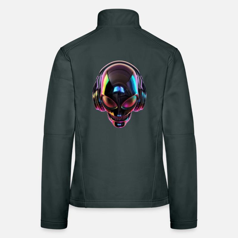 Schwarzer Alien-Kopf mit Kopfhörern Frauen Softshelljacke