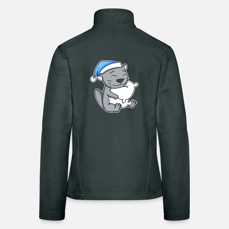 Dormir fatigué - Chat avec oreiller et bonnet somnolent Veste en tissu softshell Femme