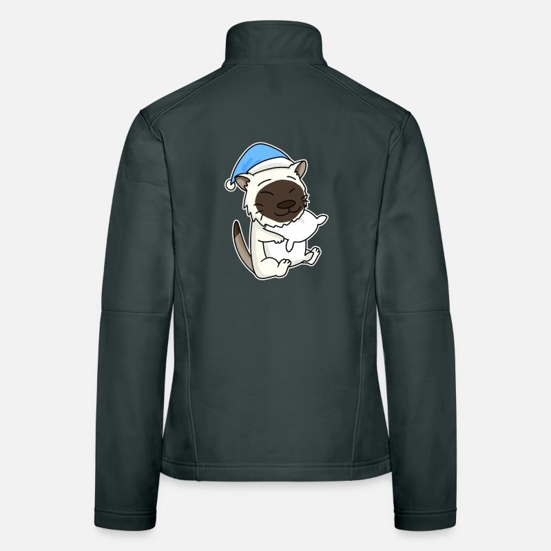 Sleeping Tired - Cat with Pillow and Sleepy Cap Women's Softshell Jacket