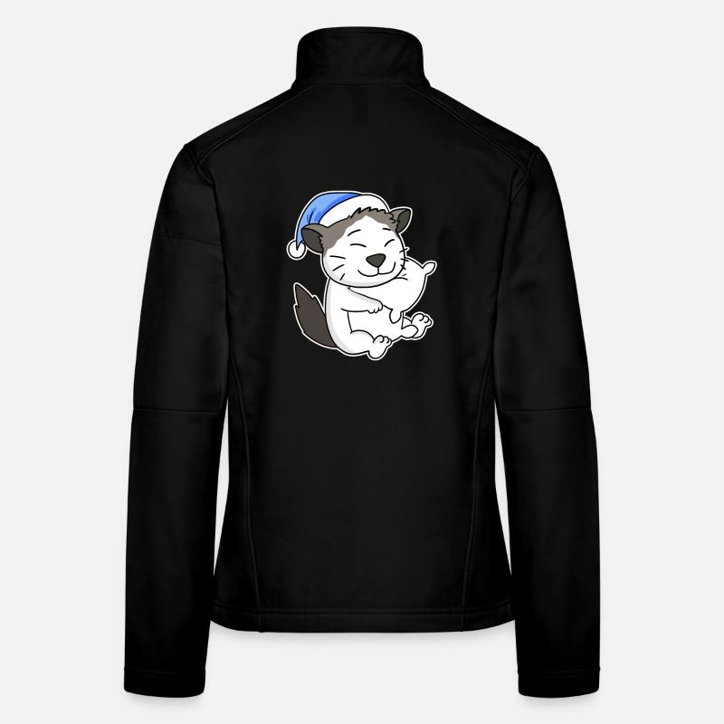 Dormir fatigué - Chat avec oreiller et bonnet somnolent Veste en tissu softshell Femme