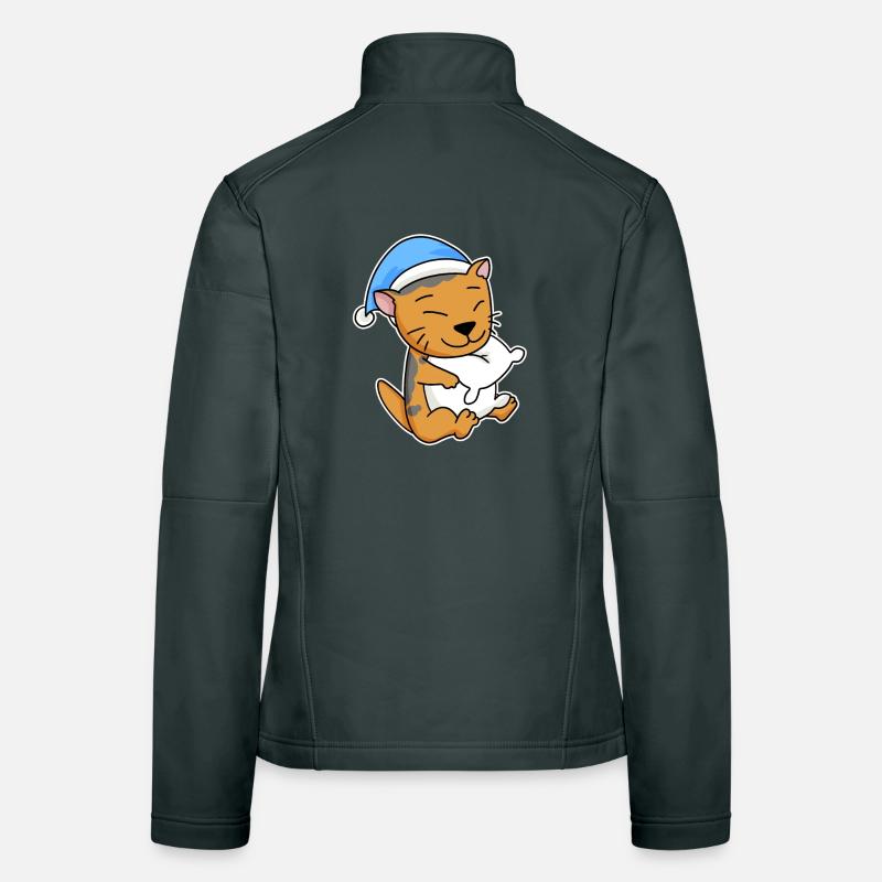 Dormir fatigué - Chat avec oreiller et bonnet somnolent Veste en tissu softshell Femme