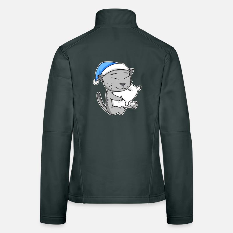 Dormir fatigué - Chat avec oreiller et bonnet somnolent Veste en tissu softshell Femme