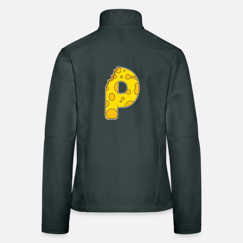 Lettre P - Lettre initiale P - Motif fromage Veste en tissu softshell Femme