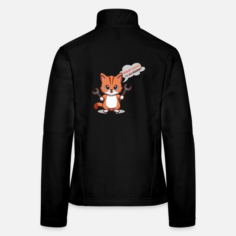 Chaton mignon avec des outils et une question Veste en tissu softshell Femme