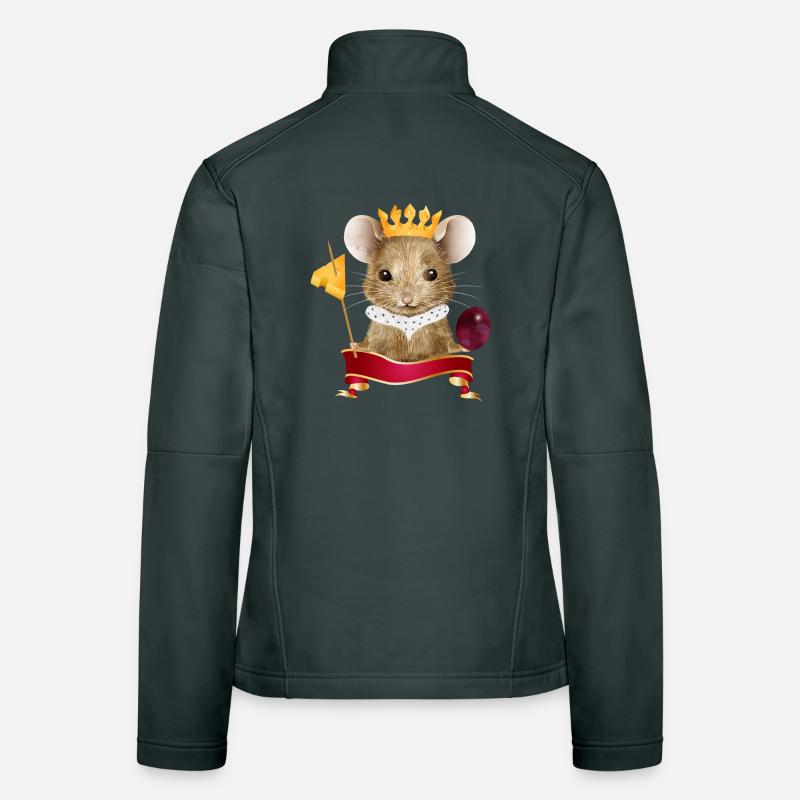 Mouse with cheese crown, grape and toothpick Women's Softshell Jacket