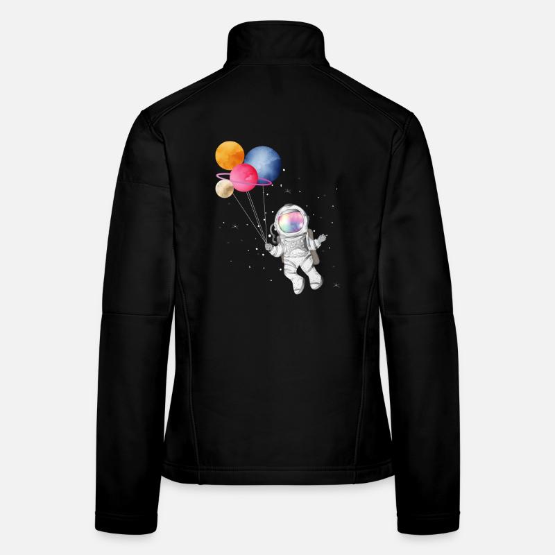 Astronaut with colorful planets as balloons Women's Softshell Jacket