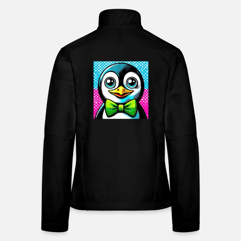 Pinguin mit Fliege Pop Art - Frauen Softshelljacke - Schwarz