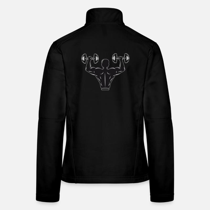 Gym motif black and white - bodybuilder with weights Women's Softshell Jacket