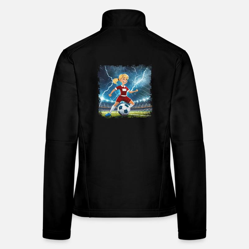 Fussballerin Comicfigur Stadion mit Blitzen Frauen Softshelljacke
