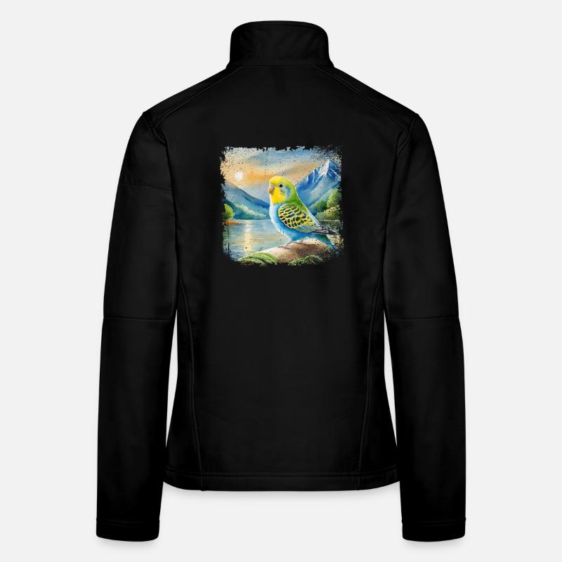 junger Wellensittich im Kinderbuchstil, Aquarell Frauen Softshelljacke