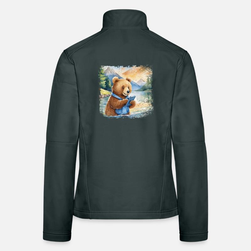 Niedlicher junger Braunbär mit Handy Frauen Softshelljacke