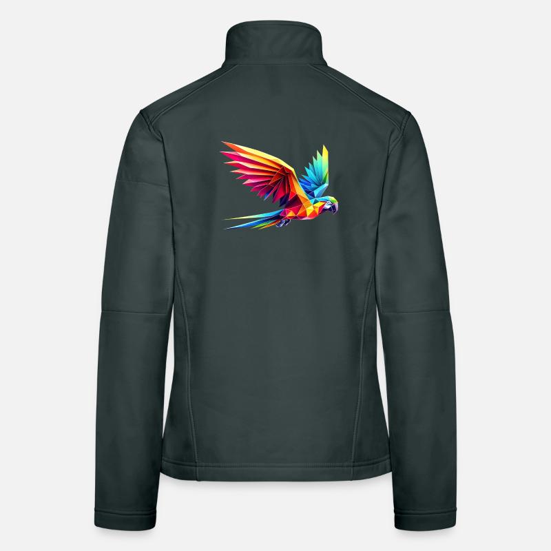 3d geometric multicolor origami parrot Women's Softshell Jacket